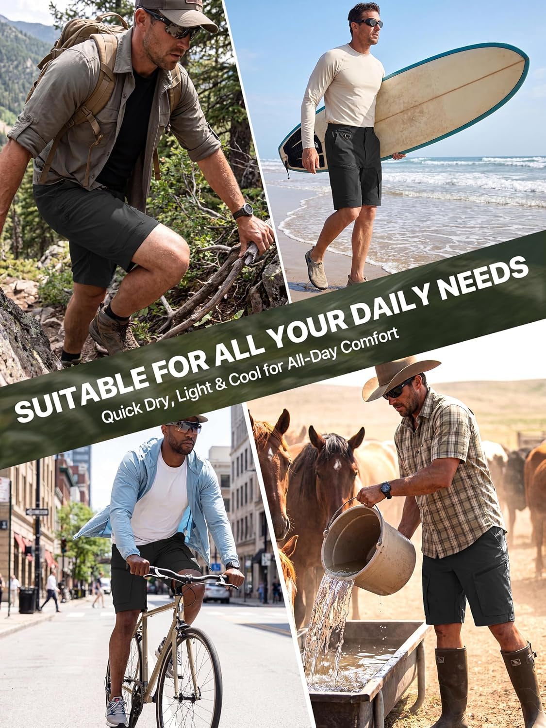 Men'S Hiking Cargo Shorts Quick Dry with 6 Pockets