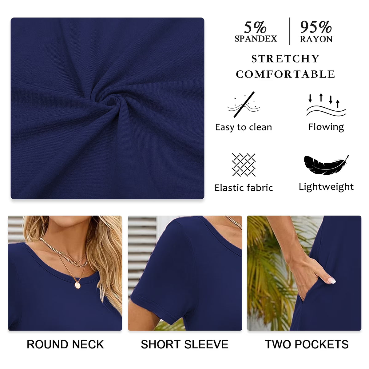Women'S Summer Casual T Shirt Dresses Short Sleeve Swing Dress Pockets 3XL