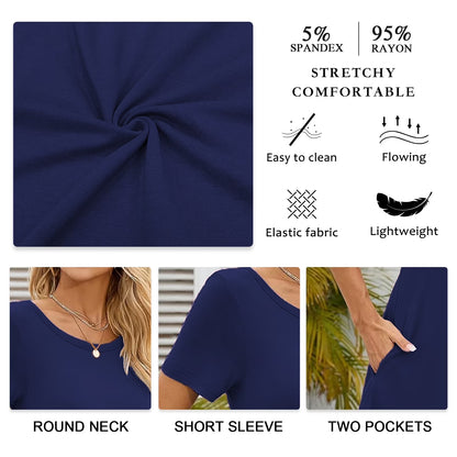 Women'S Summer Casual T Shirt Dresses Short Sleeve Swing Dress Pockets 3XL