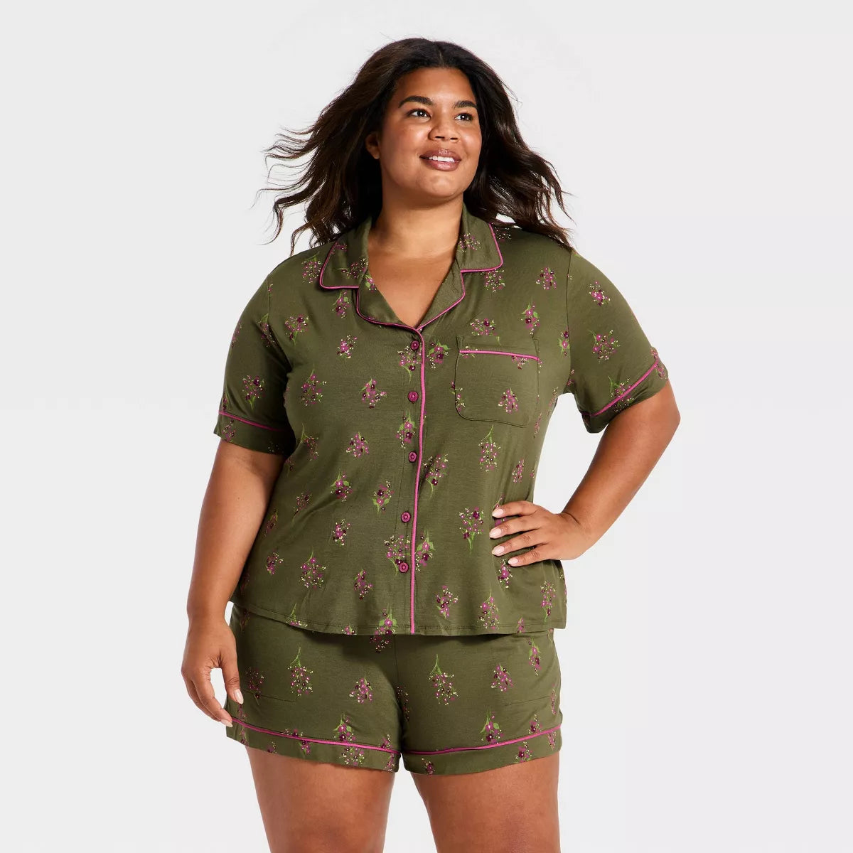 Women'S Cloud Knit Modal Short Sleeve Notch Collar Top and Shorts Pajama Set - Auden