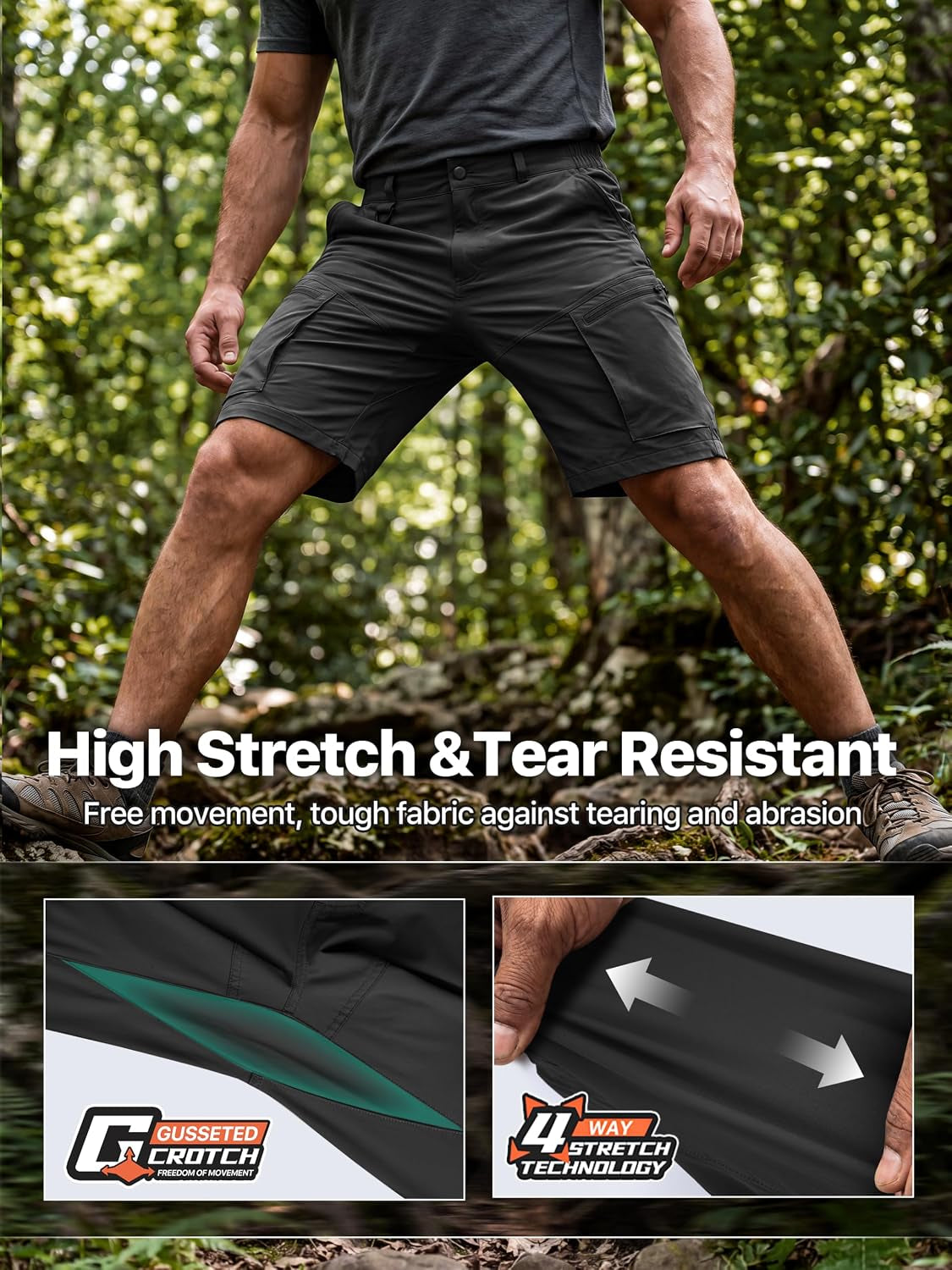 Men'S Hiking Cargo Shorts Quick Dry with 6 Pockets