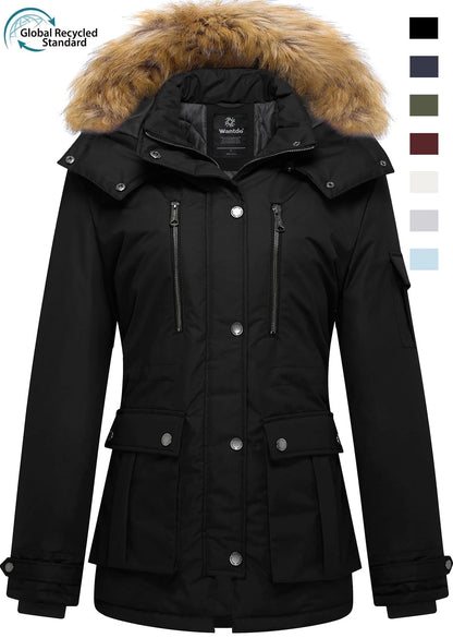 Women'S Recycled Winter Coat Thickened Winter Jacket Hooded Parka Jacket Black L