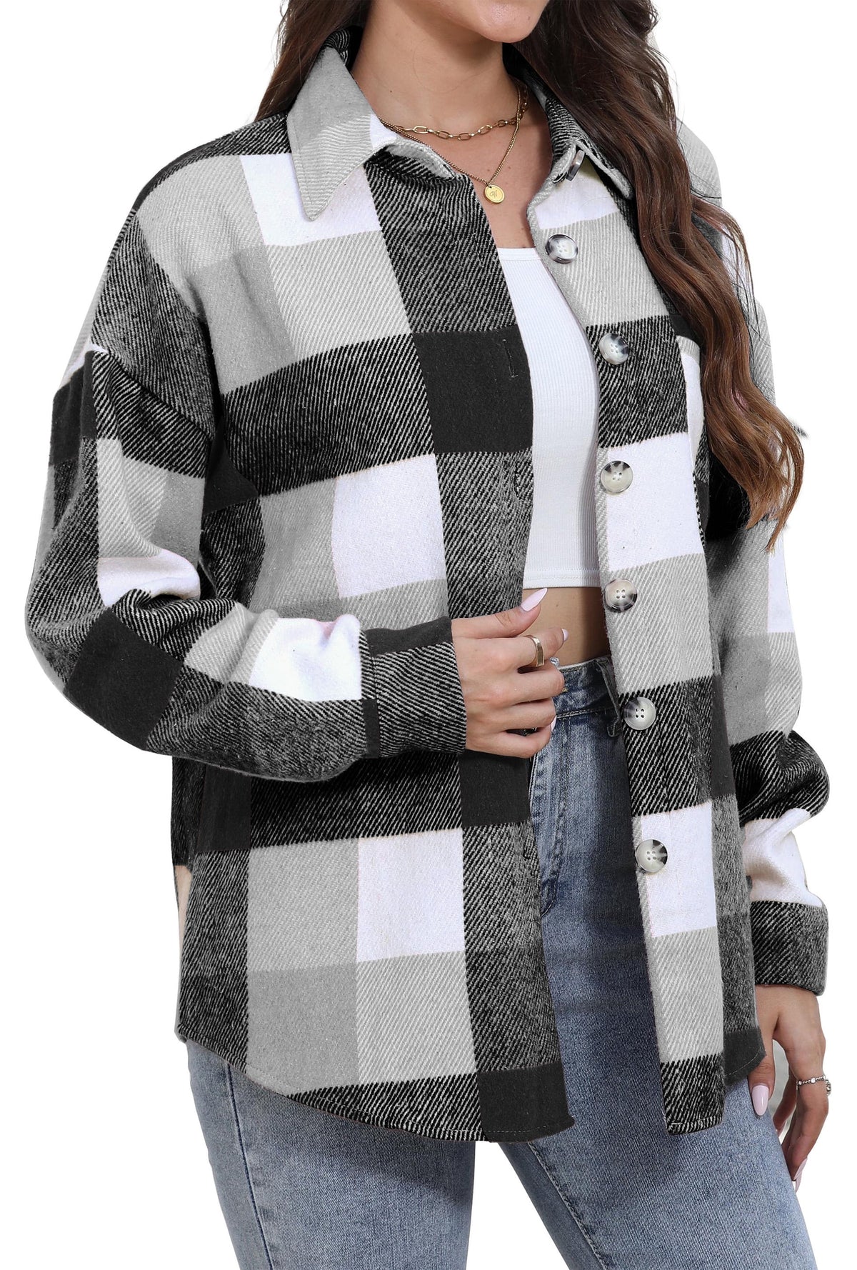 Womens Plaid Shirts Flannel Shacket Jacket Long Sleeve Button down Boyfriend Shirt Coats