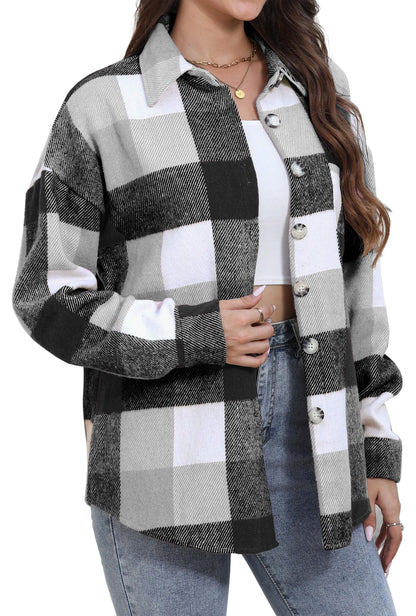 Womens Plaid Shirts Flannel Shacket Jacket Long Sleeve Button down Boyfriend Shirt Coats