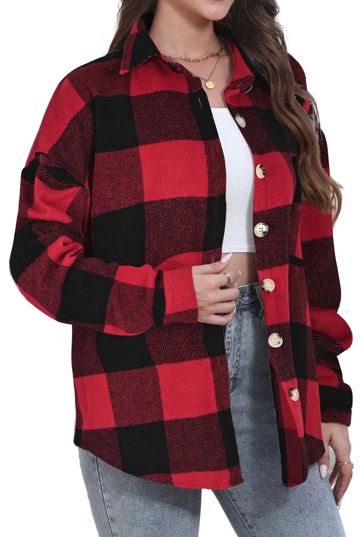 Womens Plaid Shirts Flannel Shacket Jacket Long Sleeve Button down Boyfriend Shirt Coats