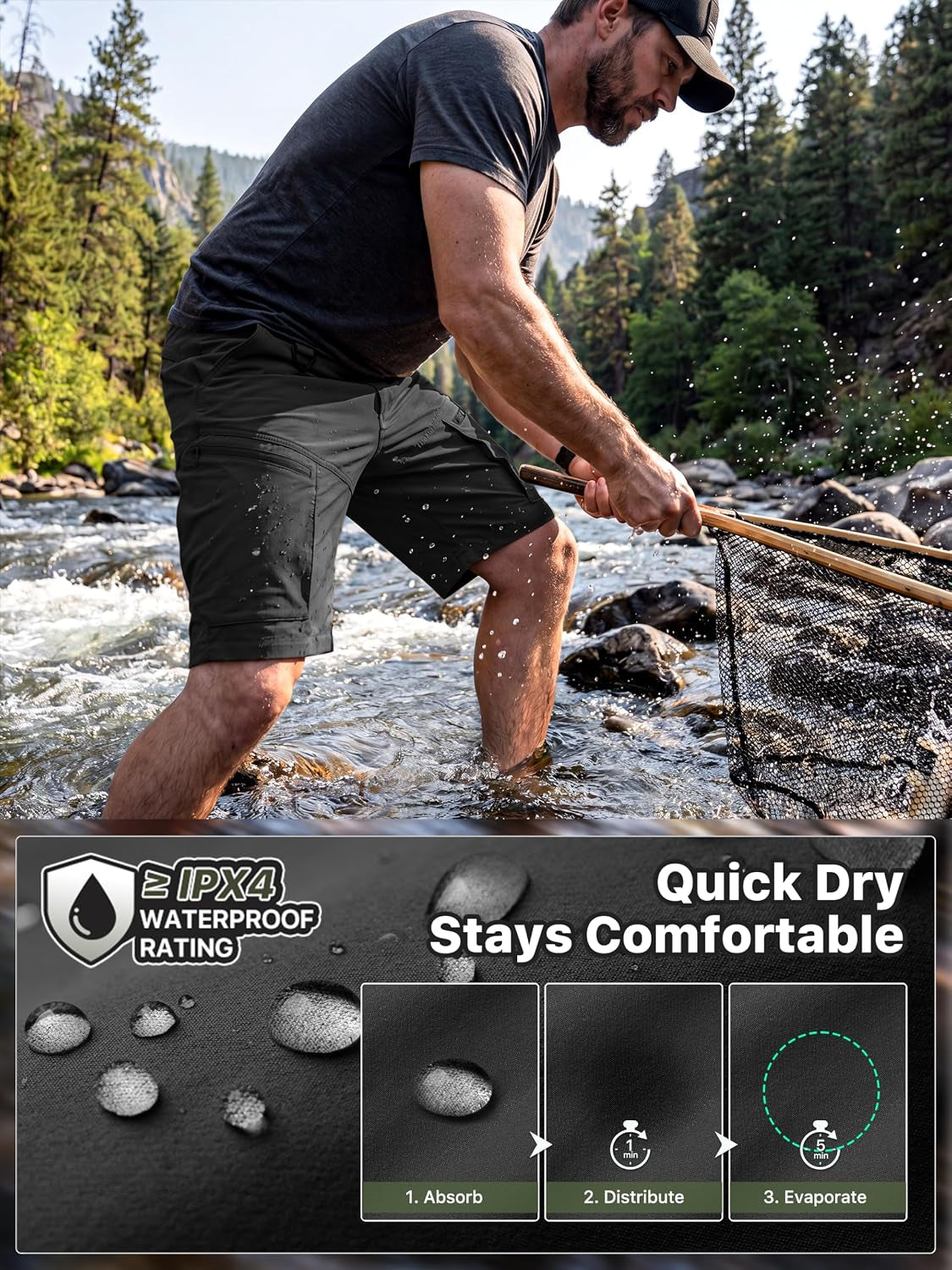 Men'S Hiking Cargo Shorts Quick Dry with 6 Pockets
