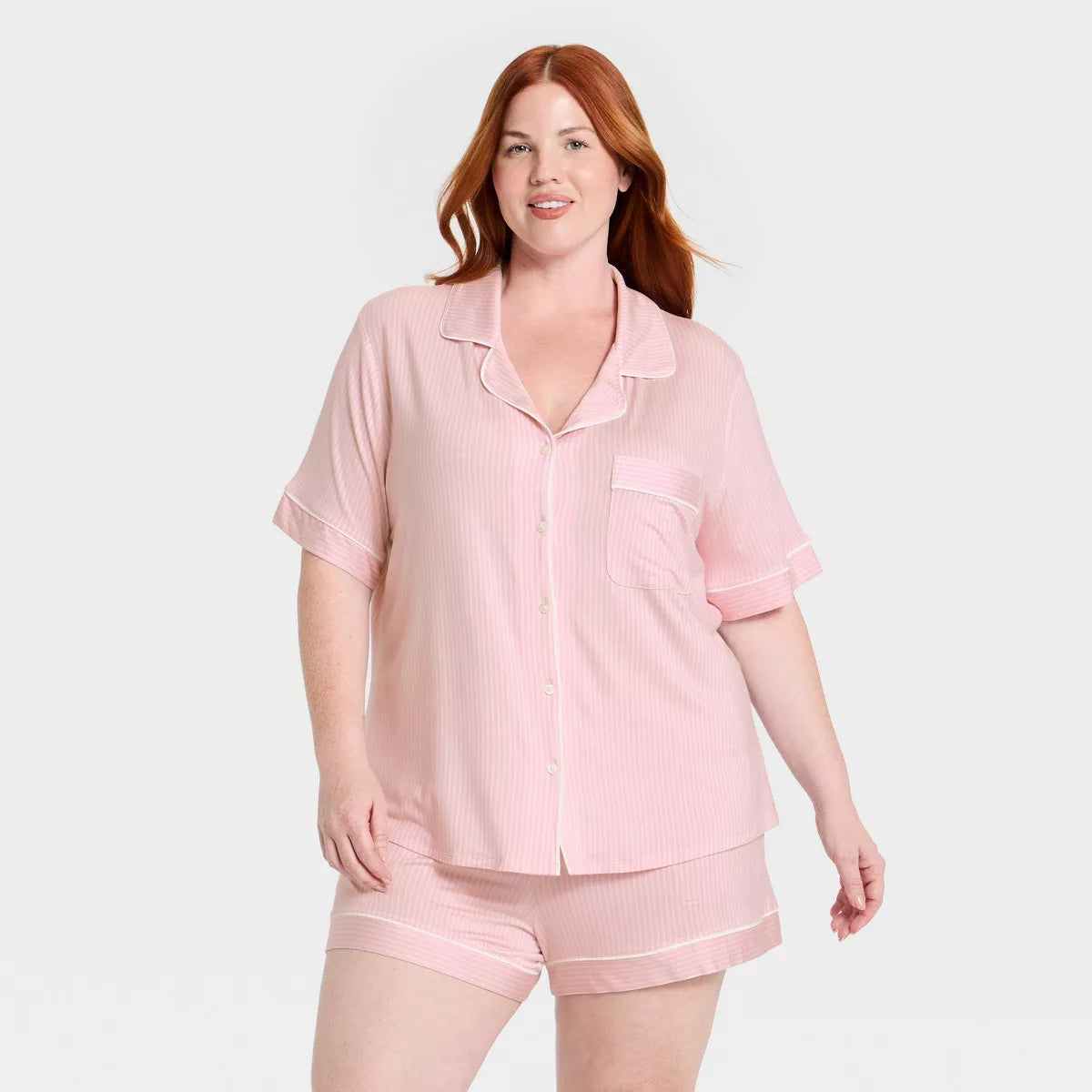 Women'S Cloud Knit Modal Short Sleeve Notch Collar Top and Shorts Pajama Set - Auden
