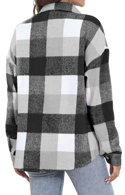 Womens Plaid Shirts Flannel Shacket Jacket Long Sleeve Button down Boyfriend Shirt Coats