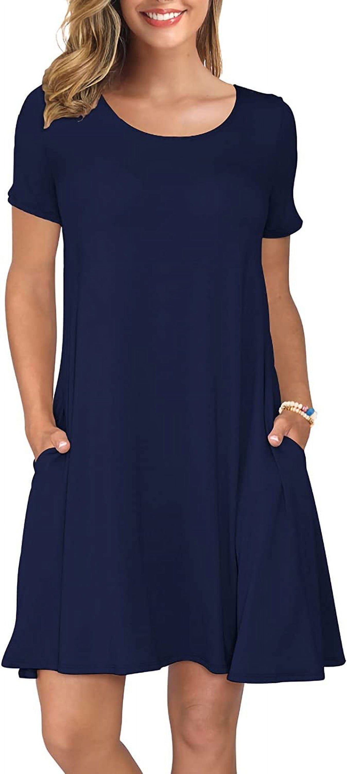 Women'S Summer Casual T Shirt Dresses Short Sleeve Swing Dress Pockets 3XL