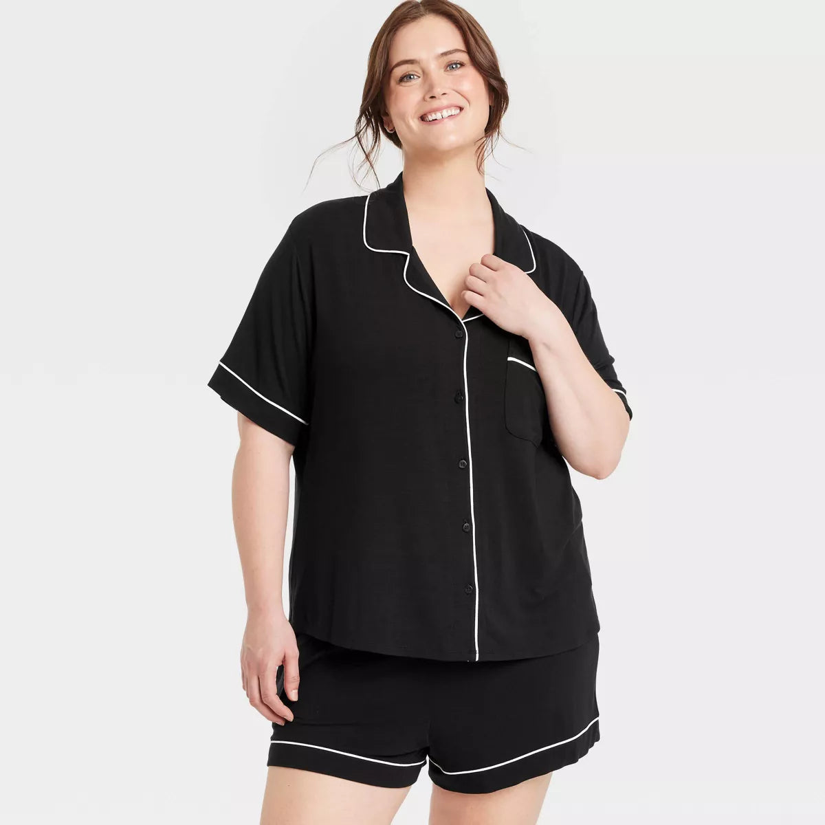 Women'S Cloud Knit Modal Short Sleeve Notch Collar Top and Shorts Pajama Set - Auden