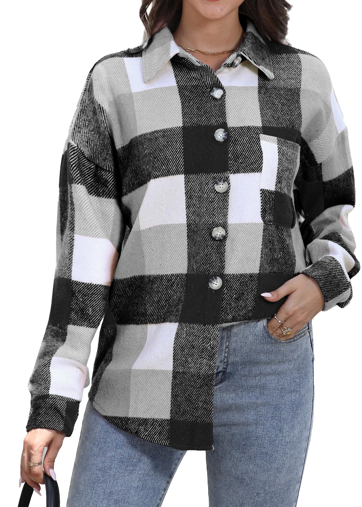 Womens Plaid Shirts Flannel Shacket Jacket Long Sleeve Button down Boyfriend Shirt Coats