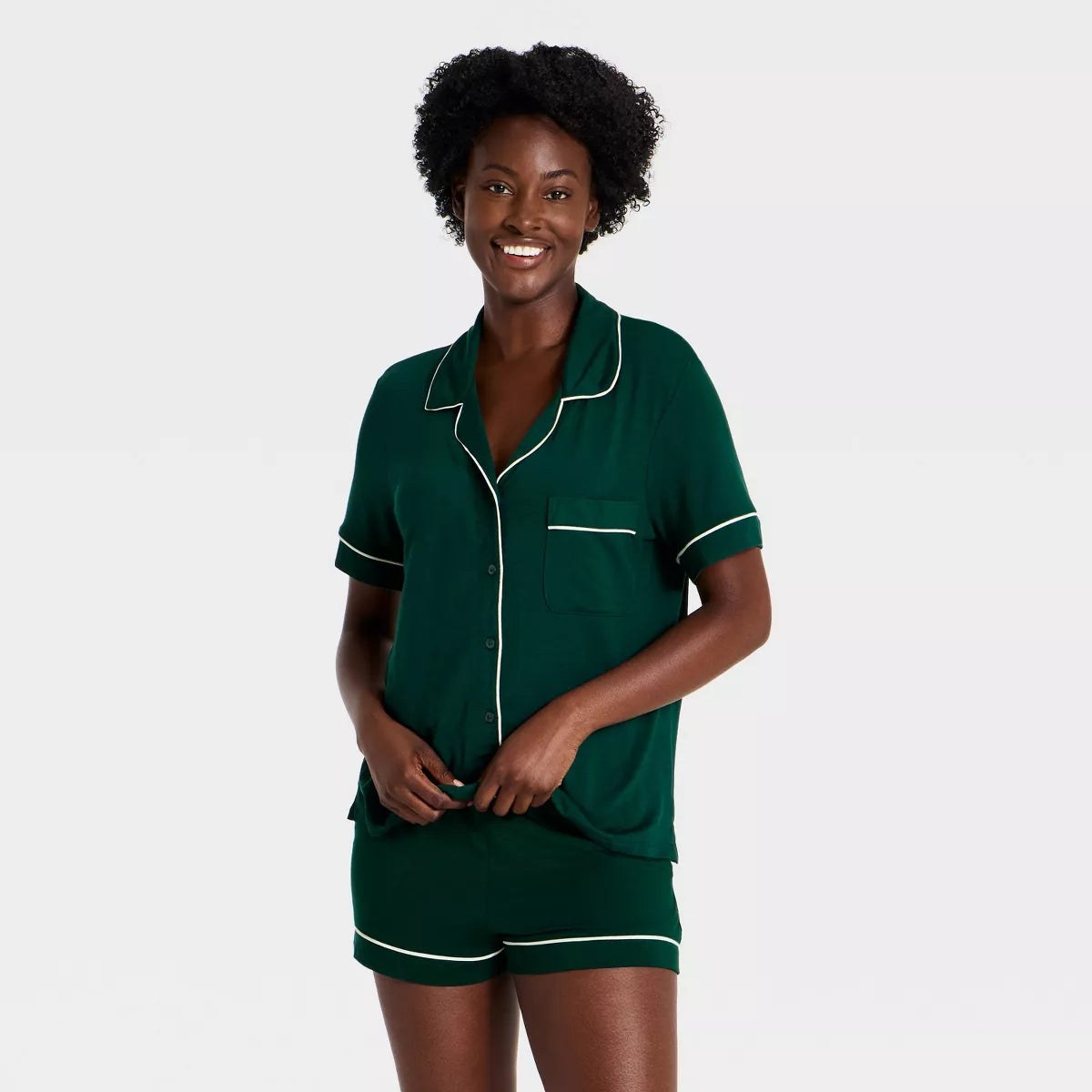 Women'S Cloud Knit Modal Short Sleeve Notch Collar Top and Shorts Pajama Set - Auden