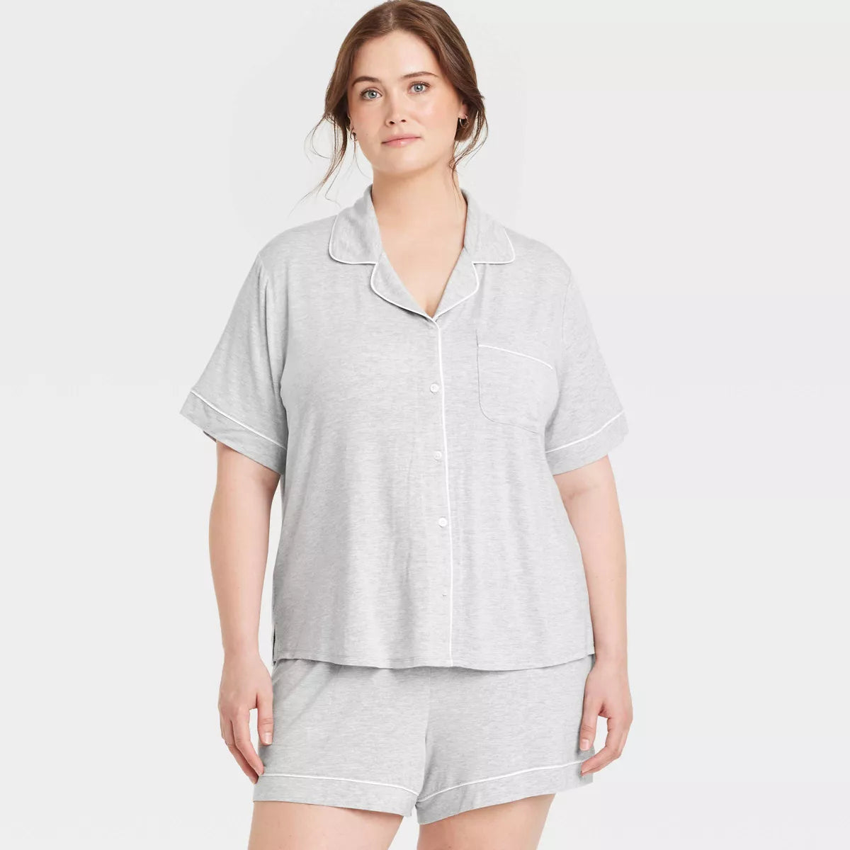 Women'S Cloud Knit Modal Short Sleeve Notch Collar Top and Shorts Pajama Set - Auden