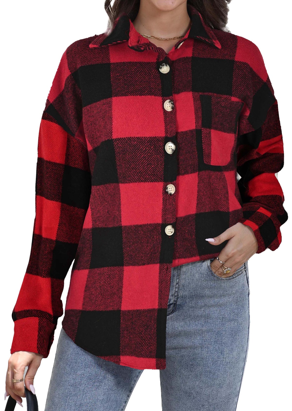 Womens Plaid Shirts Flannel Shacket Jacket Long Sleeve Button down Boyfriend Shirt Coats