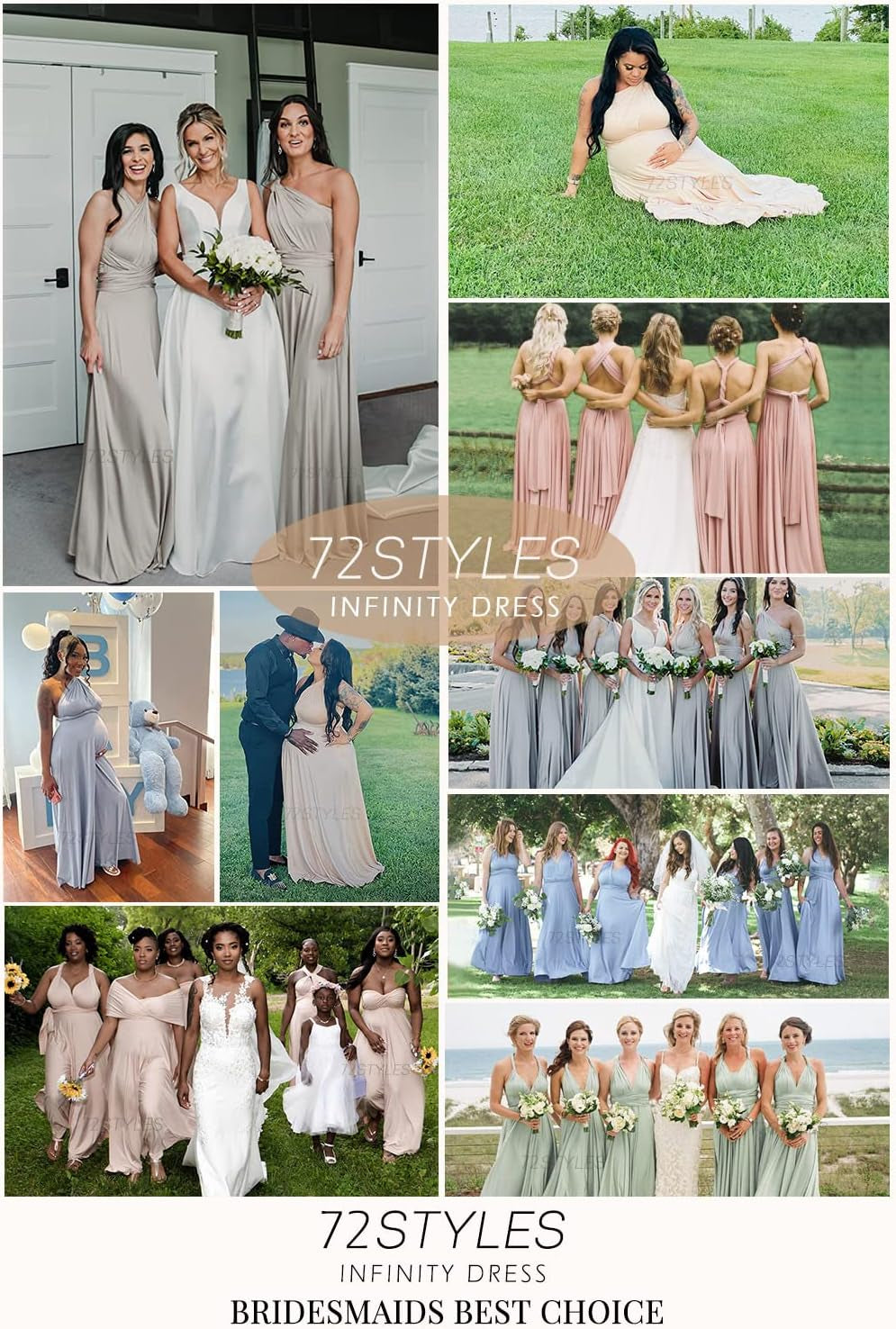 Maxi Infinity Dress for Bridesmaids, Convertible Multi-Way Wrap