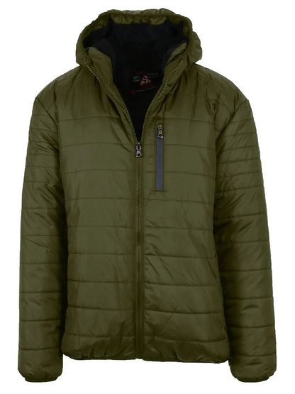 Mens Sherpa-Lined Hooded Puffer Jacket (Sizes, S to 2XL)