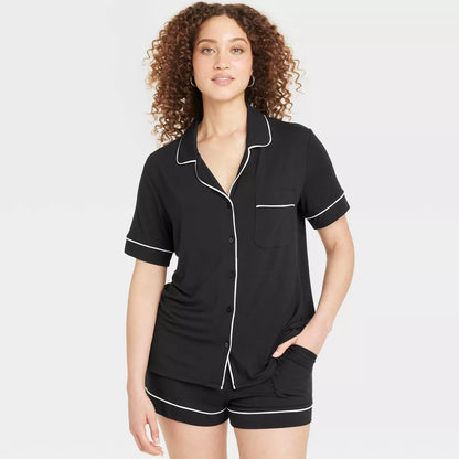 Women'S Cloud Knit Modal Short Sleeve Notch Collar Top and Shorts Pajama Set - Auden