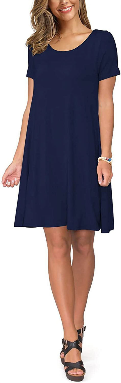 Women'S Summer Casual T Shirt Dresses Short Sleeve Swing Dress Pockets 3XL