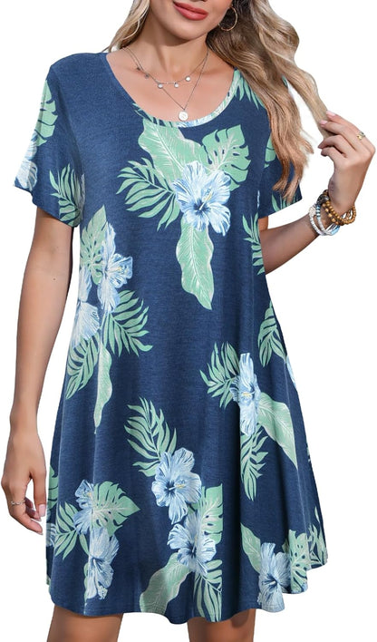 plus Size Summer T-Shirt Casual Dresses for Curvy Women Flowy Swing