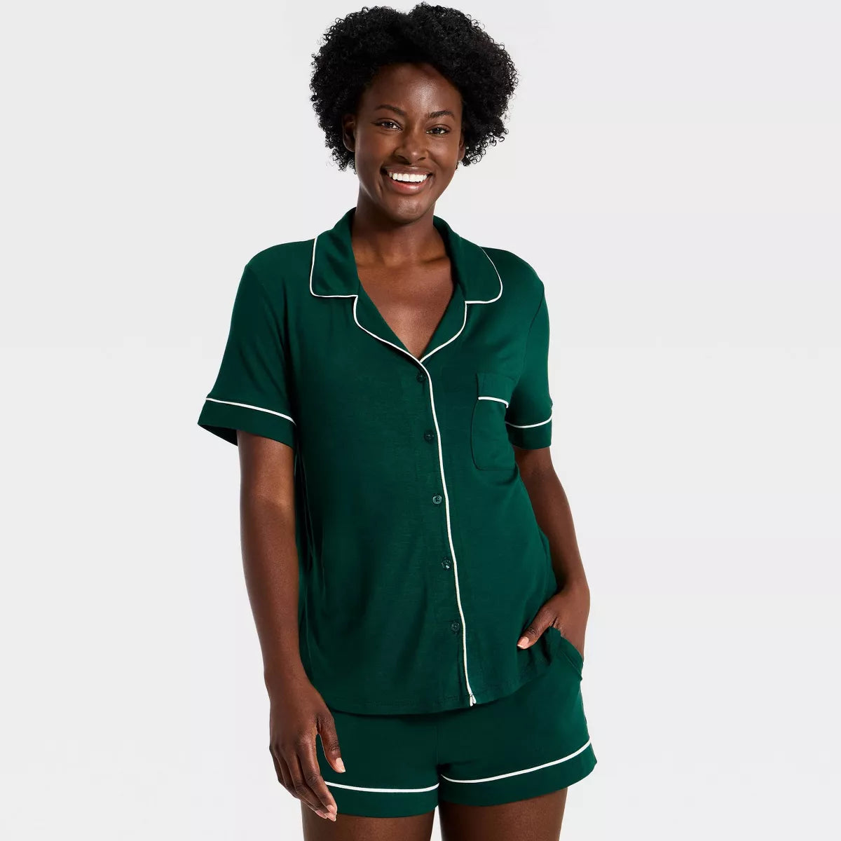 Women'S Cloud Knit Modal Short Sleeve Notch Collar Top and Shorts Pajama Set - Auden